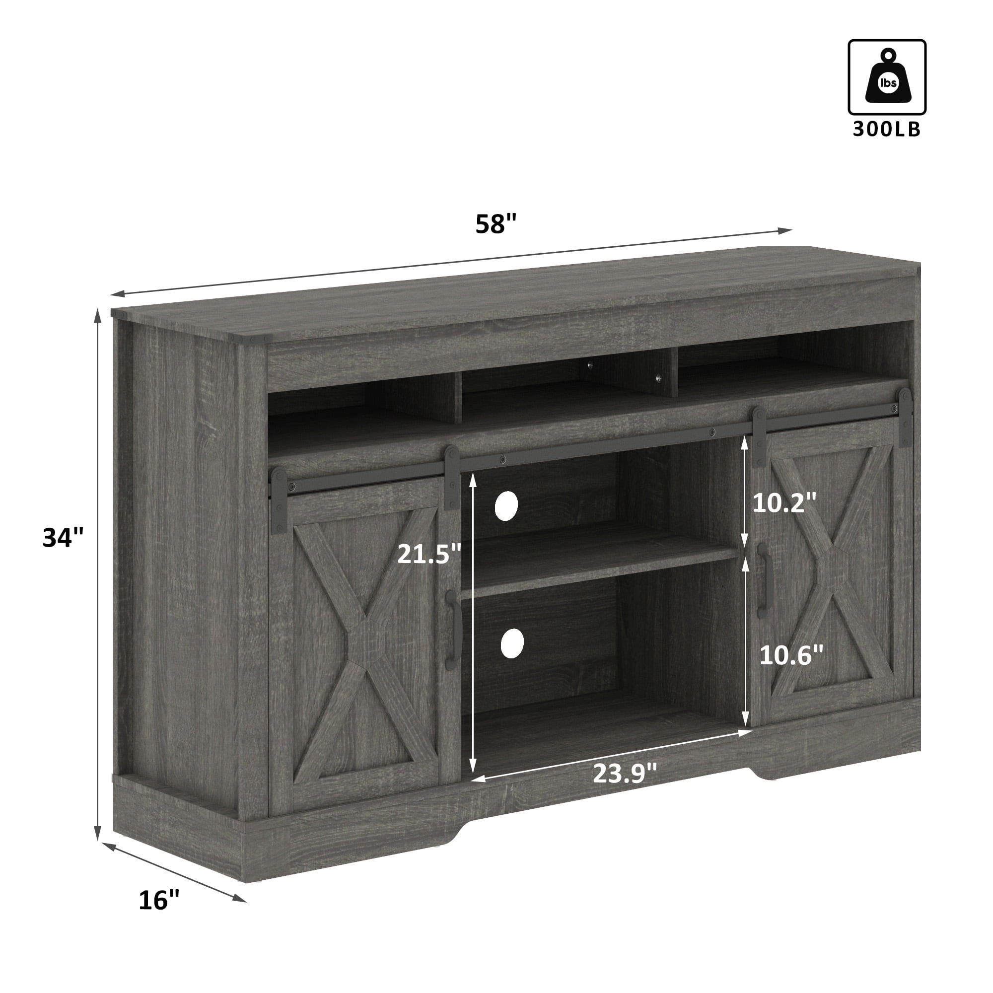 Heynemo TV Stand for 70" TVs, Modern Media Console Storage Cabinet with Sliding Barn Doors, Wooden Entertainment Center for Living Room Bedroom, Dark Gray