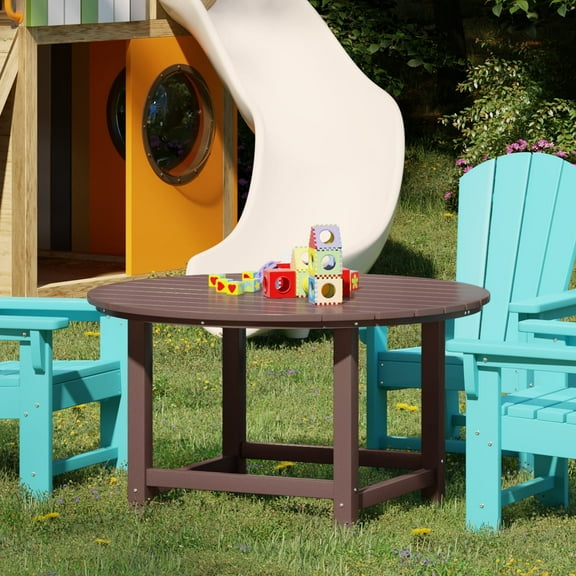 WestinTrends Malibu Kids Outdoor Patio Furniture HDPE 38" Wide Round Dining Table, Dark Brown