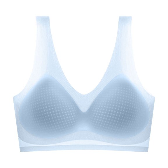 Iugvhana Seamless Bra for Women Push Up Anti-Sagging Bra Breathable Wide Straps Full Coverage Bra Comfortable Wireless Everyday Bra Blue XL