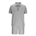 thumbnail image 7 of FRSASU Men's 2 Piece Sweatsuits Outfits Jacquard Checkerboard Short Sleeve Zip Polo Shirt Sweatshirt Joggers Sweatshorts Tracksuit Set Gray, 7 of 7