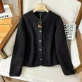 thumbnail image 2 of Cardigan Sweaters for Women Fleece Long Sleeve Coat Button Jacket Solid Color Winter Outwear Fuzzy Casual Sweatshirt (Black L), 2 of 3