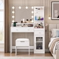 thumbnail image 3 of 39.8" White Vanity Desk with Mirror and Lights, Modern Makeup Table with Charging Station and Storage, 3 of 17