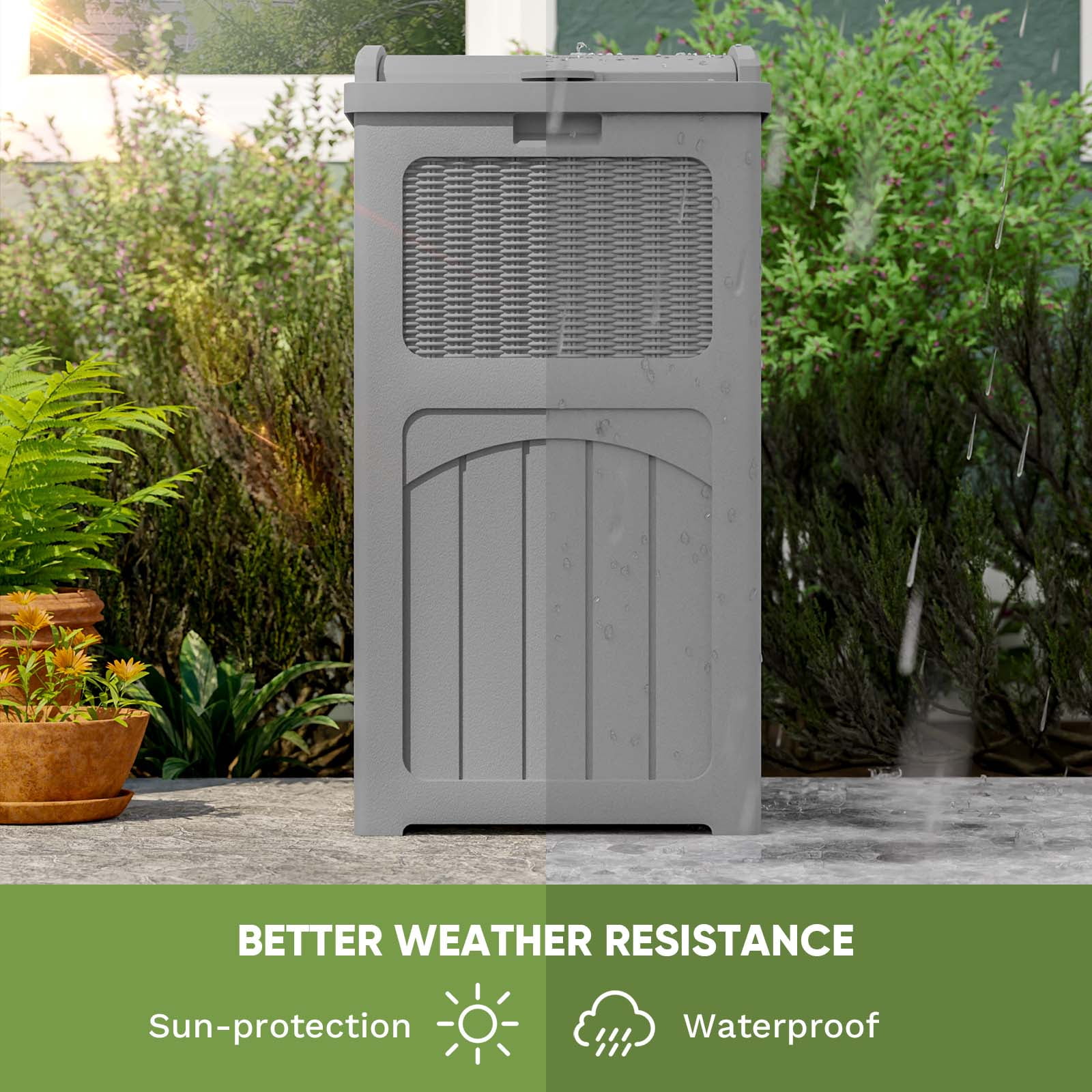 Patiowell 36 Gallon Hideaway Can Resin  Trash with Latch for Backyard, Deck, or Patio,Gray