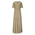 thumbnail image 7 of SMihono Women's Summer V Neck Maxi Dress Short Sleeve Pleated Solid High Waist A Line Tiered Flowy Swing Boho Vacation Dresses Khaki XL, 7 of 7