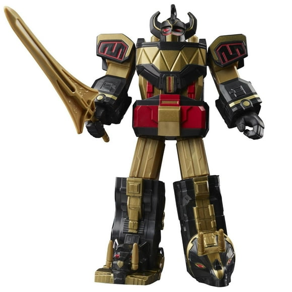 Power Rangers Mighty Morphin Black & Gold Dino Megazord Retro Style Zord Action Figure 7-Inch-Scale Toy for Boys, Girls