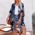 thumbnail image 2 of Mujer Chifón Estampado Floral Playa Casual 1/2 Manga Lose Mid-Length Cardigan Split Fork Cover Up Odeerbi  ODB-6, 2 of 9