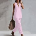 thumbnail image 5 of Ecqkame Two Piece Sets for Women Summer Casual V-Neck Tank Top and Wide Leg Pants Lightweight Vacation Solid Color Outfit Set Pink S, 5 of 6