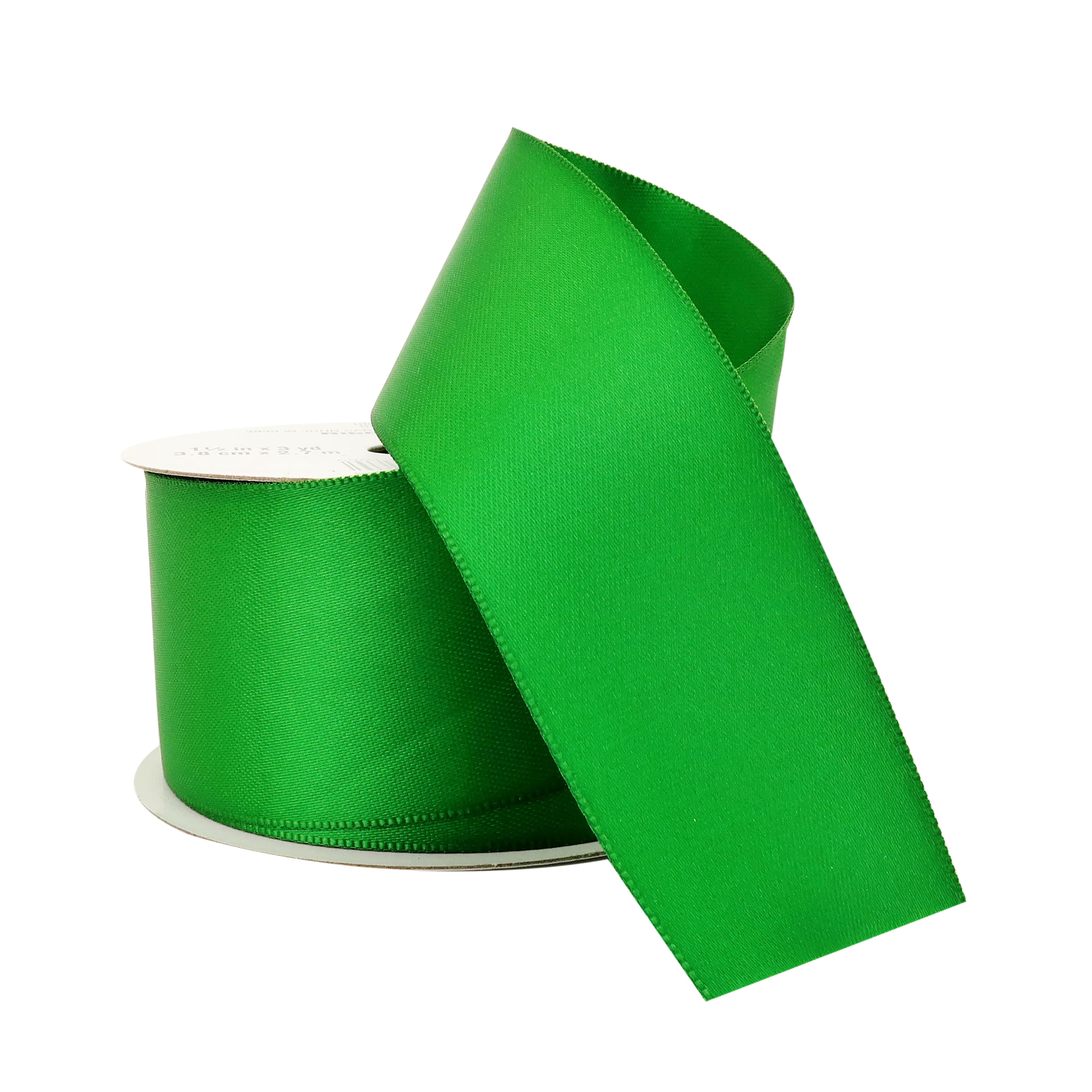 1.5" x 3yd Green Double Faced Satin Ribbon by Celebrate It – Non-Wired Polyester with Woven Selvage - Available in Multiple Colors - 12 Pack