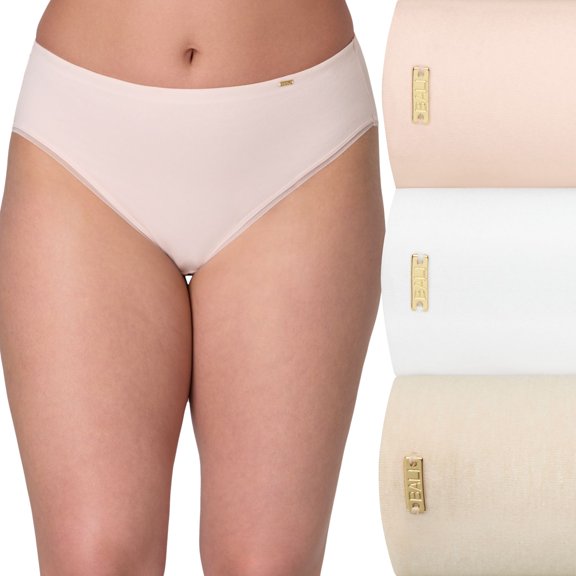 Bali Cotton Collection Hi-Cut Underwear, 3-Pack Light Buff/White/Tropical Sand H 6 Women's