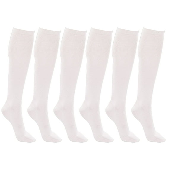 Queen Size Trouser Socks for Women, 6 Pairs Plus Stretchy Opaque Knee High Dress Sock (White)