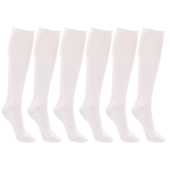 Queen Size Trouser Socks for Women, 6 Pairs Plus Stretchy Opaque Knee High Dress Sock (White)