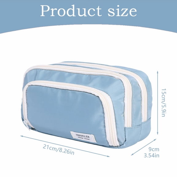 Blue Big Capacity Pencil Case, Cartucheras Escolares with 3 Compartments, Large Pencil Pouch Pen Bag Pencil Box Simple Storage Aesthetic Stationery for Men Women Student Office Essentials