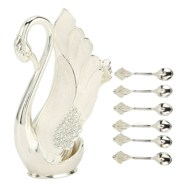 Coffee Spoons Set Silvery Modern Style Alloy Material Polished Effect Burrs Free Teaspoons Fork Set for Party Bar Spoon