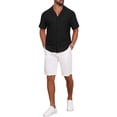 thumbnail image 2 of INSPIRE CHIC Men's Camp Collar Button Down Short Sleeve Hollow Texture Knit Shirts 3XL Black, 2 of 6