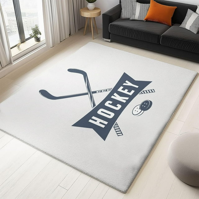 Washable Area Rug 2 X 3 ft for Bedroom, Simple Hockey Sports Soft Non Slip Carpet, Light Gray Stain Resistant Non-Shedding Rugs for Dining Room Kids Playroom Office Decor
