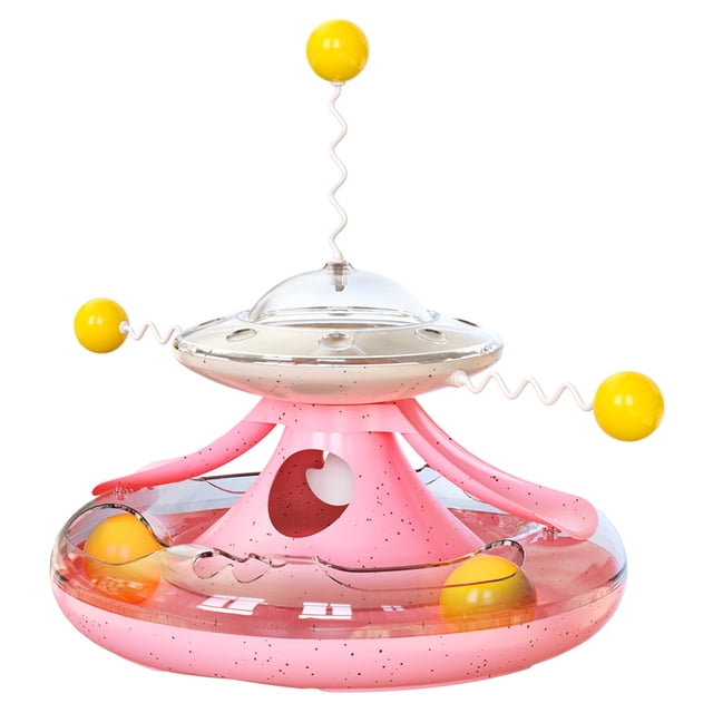 Interactive Cat Food-Dispensing Turntable Toy with Wobble Track Design, Made of ABS Material, Available in Dark Blue, Lake Blue, Pink, and Yellow Options