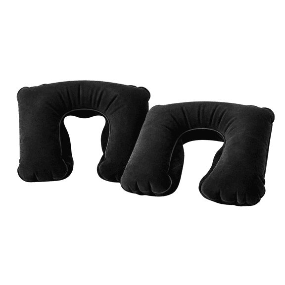 2 Pack Inflatable Travel Neck Pillow – Compact U Shape, Deflates Flat, Lightweight Airplane Car Travel, Black