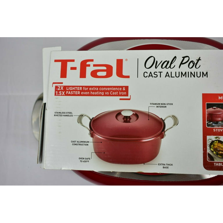 T-fal Oval Covered 6.3qt Cast Aluminum Pot Red Dishwasher Oven Safe Kitchen  Cook 