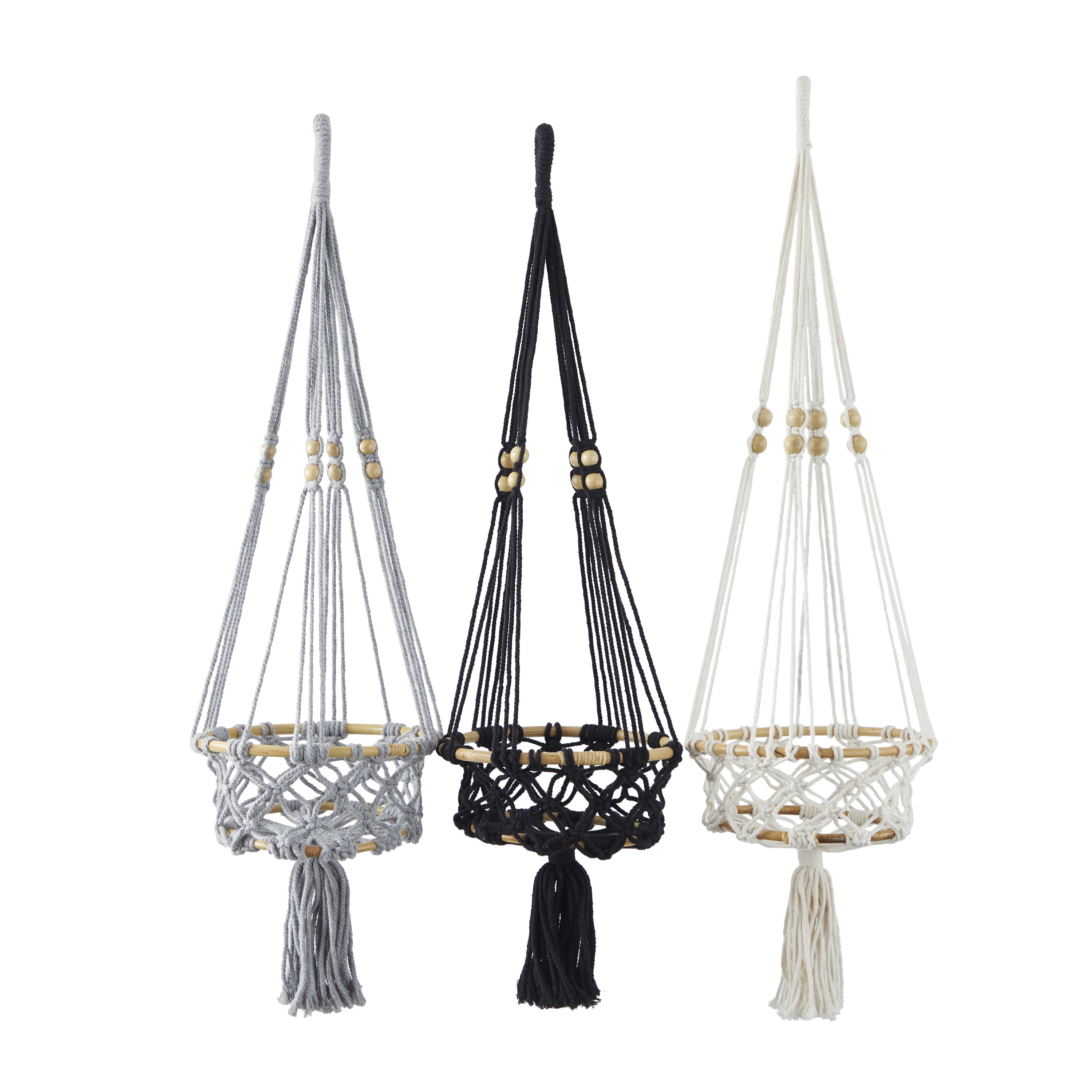 DecMode 9"W, 32"H Round Multi Colored Cotton Handmade Hanging Macrame Wall Planter (3 Count)
