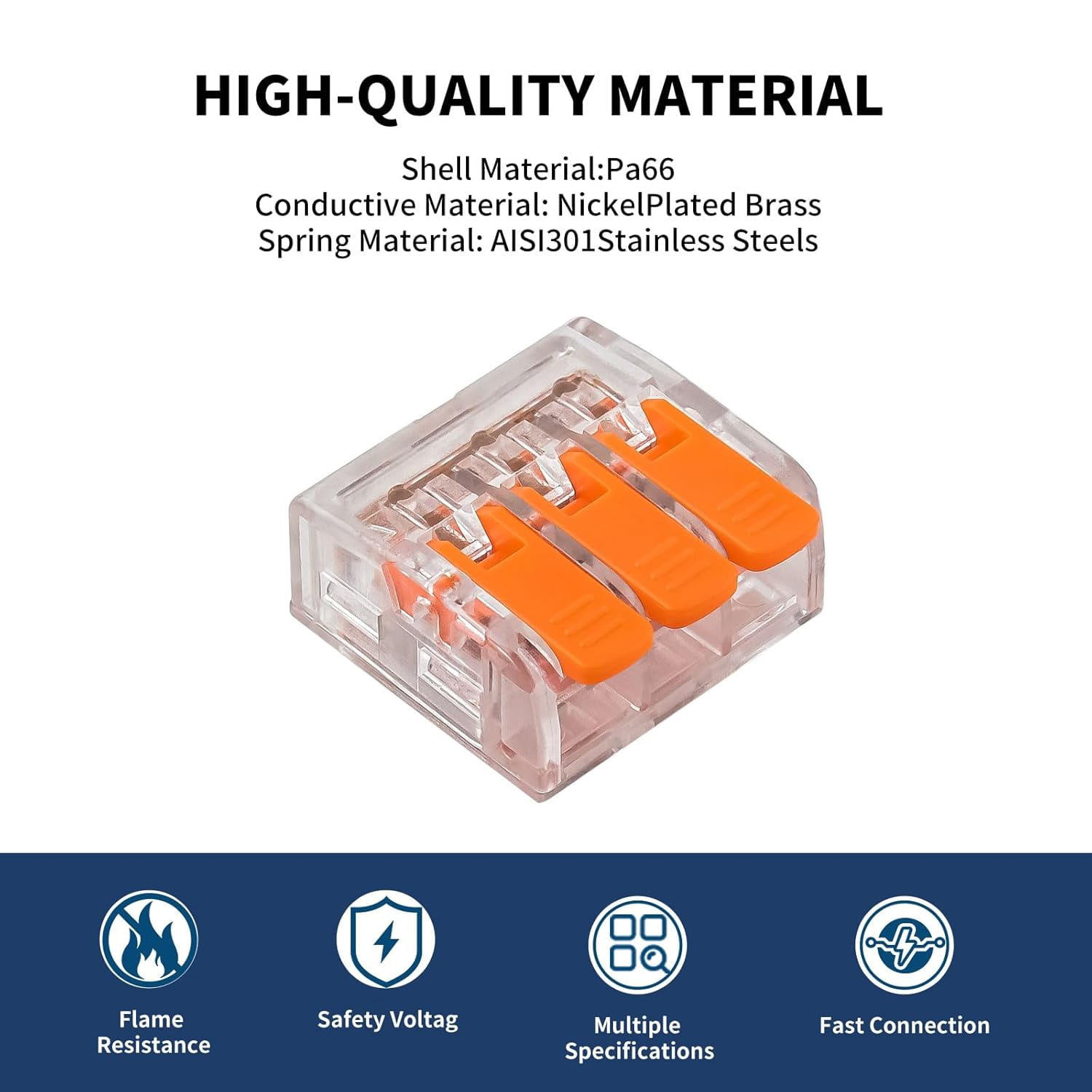 Lever wire connector, 50 pcs compact splicing internal thread wire connector kit push-in, 2-port splicing connector suitable for 24-10 cable