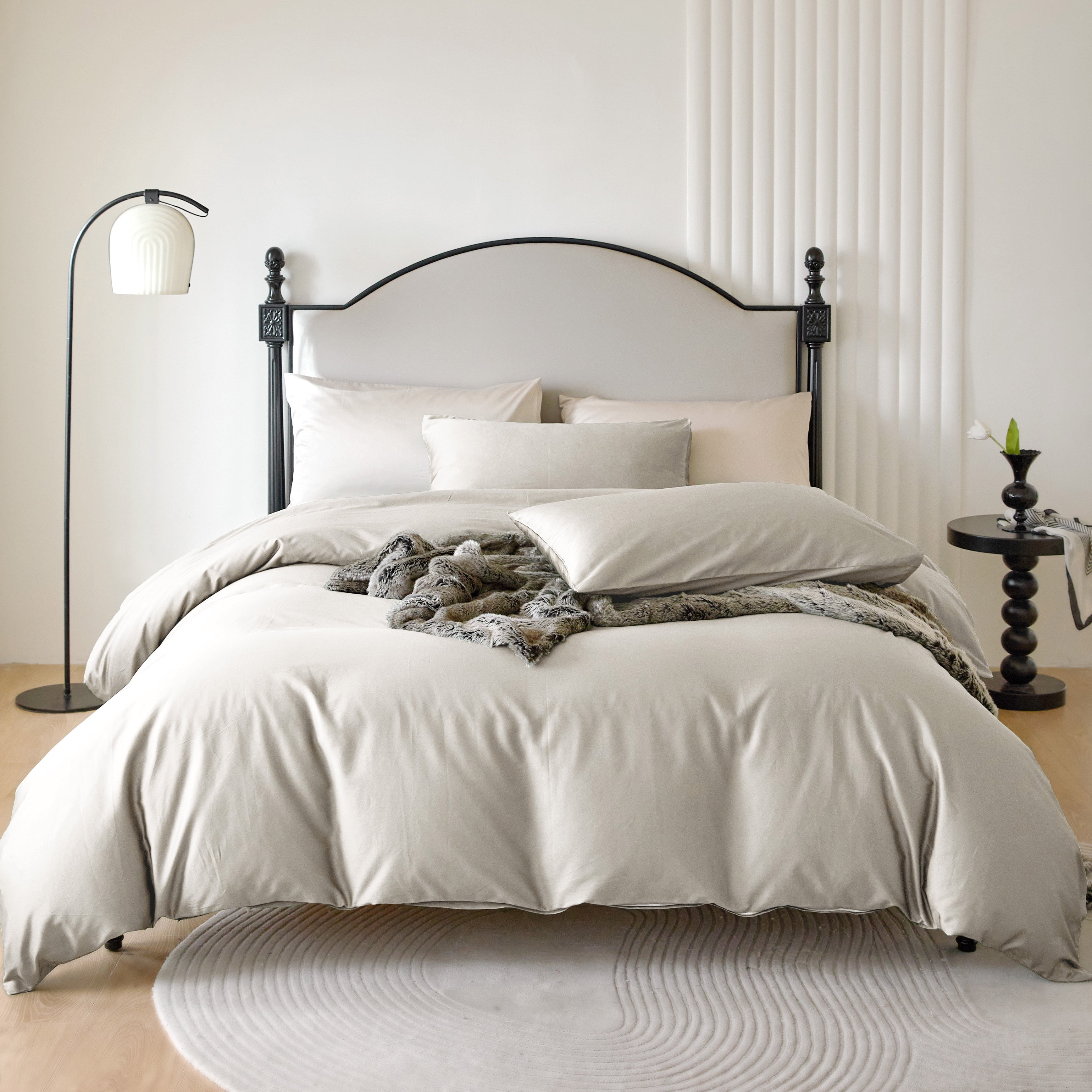 PURE ERA 800 Thread Count Long Staple Cotton Duvet Cover Set Sateen Silky Soft Luxurious Smooth Beige King