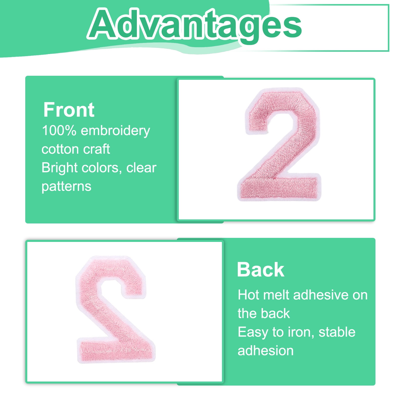72 Pcs Iron on Letters and Numbers, 1.5 Inch A-Z Letter Patches and 0-9 Number Patches for Clothing Pink