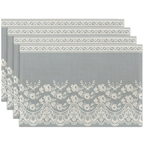 4pcs Bud Flower Placemats Table Mats Durable Washable Rustic Linen Vintage Placemats for Home Dinner Party Camping Wedding Table Decoration 12 x 18 Inch