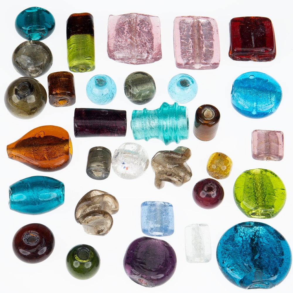 Craft County Glass Bead Mix – 1 LB Bag of Assorted 10mm-16mm Round Beads for Jewelry Making and Crafting – Silver Foil