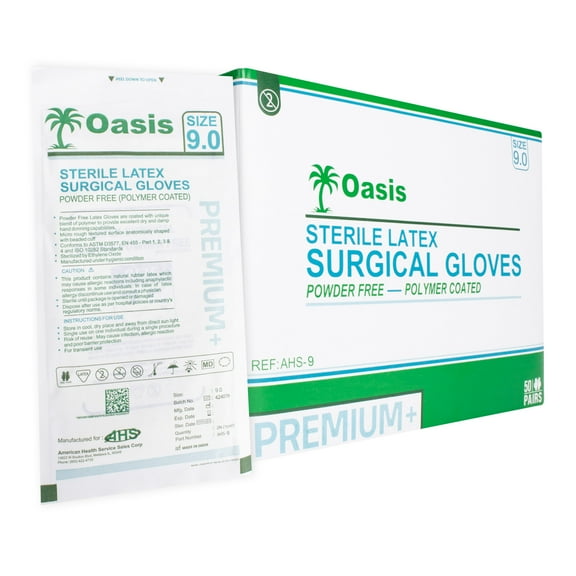 AHS Sterile Latex Surgeon/Surgical Gloves, Size 9, Powder-Free, 50 Pairs/Box
