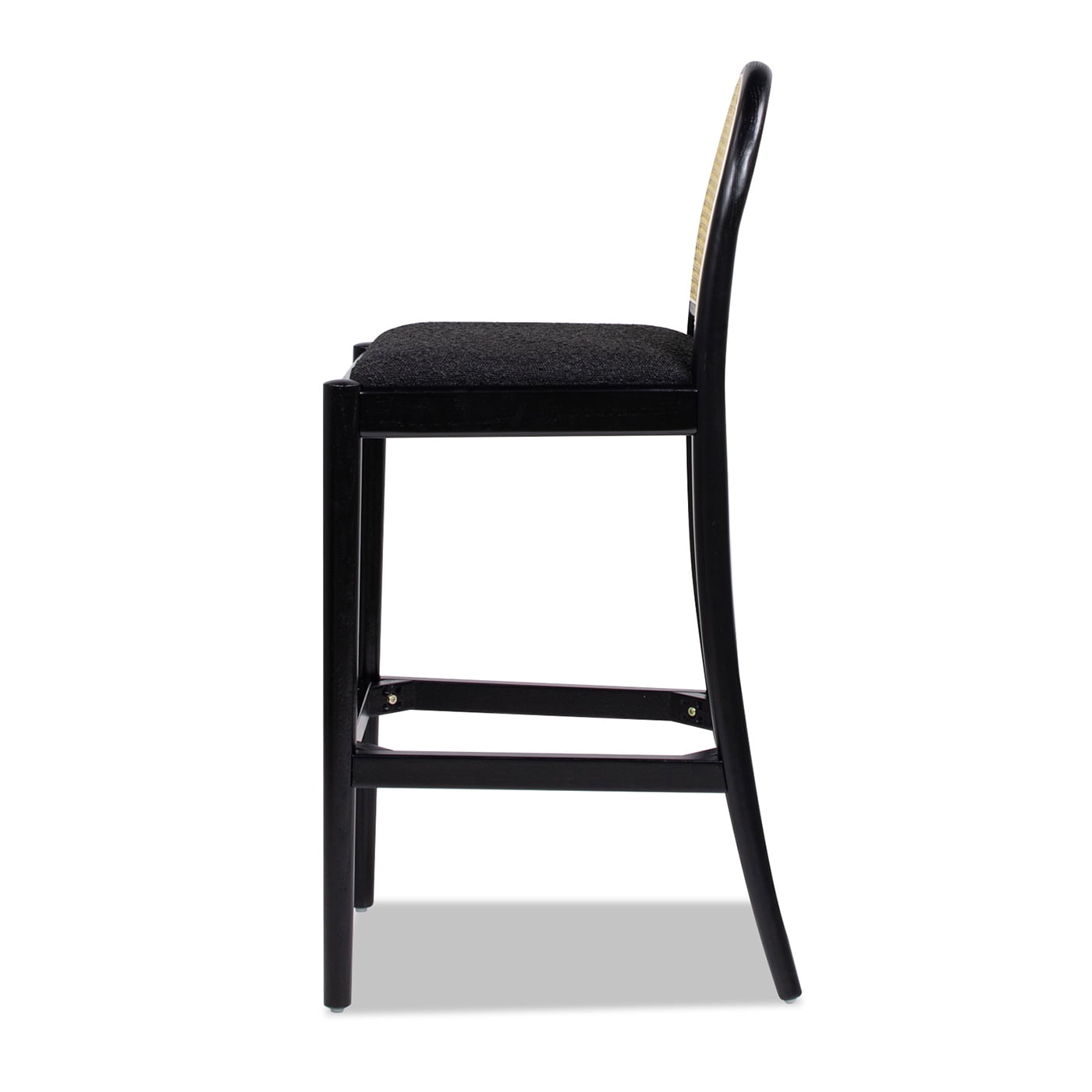 Panama 30.5" Curved Back Cane Rattan Set of 2 Bar Stools in Ebony Black Boucle