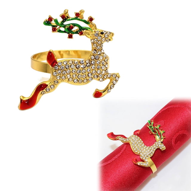 Christmas Decor Event & Party Christmas Decorations Christmas Napkin Rings Deer Wreath Pattern Napkin Ring Holders Decorative Metal Holder For Table Holiday Dinner Home Party Balloon