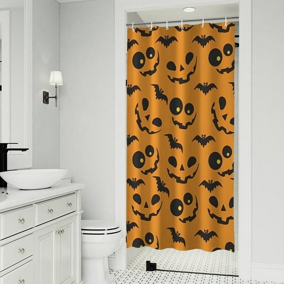 Pumpkin Bat Halloween Pattern Shower Curtain 36"x72" ,Bathroom Decorative Shower Curtains Set with 12 Hooks,Modern Waterproof Washable Shower Curtain
