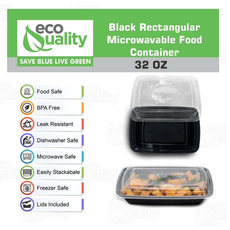 25 PACK] Reusable 32 oz Food Storage Containers with Lids by EcoQuality  Rectangular BPA Free Freezer, Microwave & Dishwasher Safe Airtight &  Watertight Stackable, Lunch Meal Prep, To-Go, Bento Box 