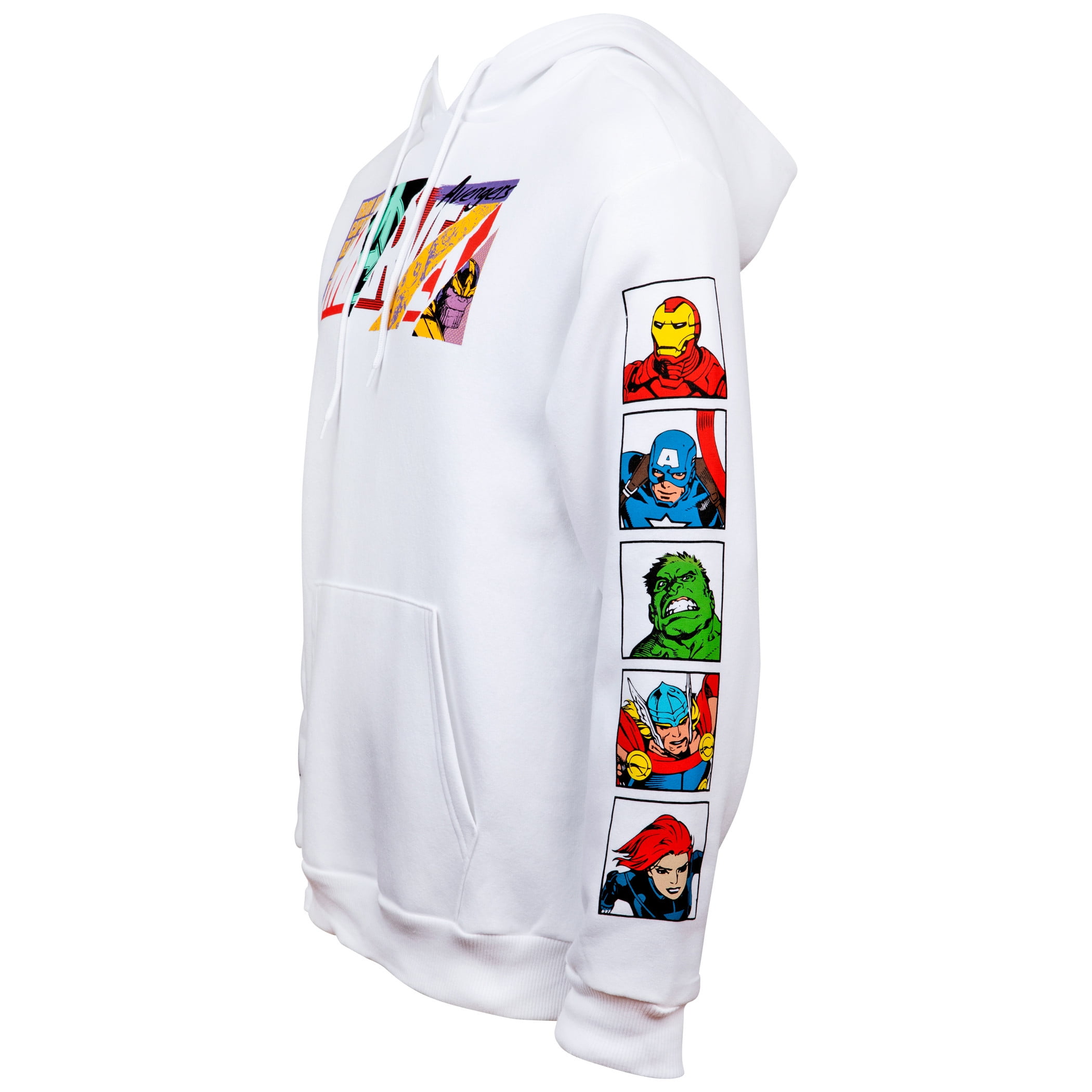 Block Collage Prints-Large Hoodie Sleeve With Marvel Text Brand Character