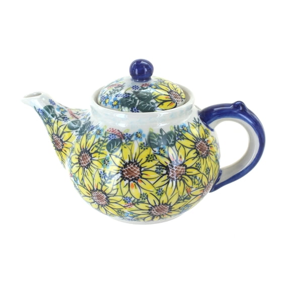 Blue Rose Polish Pottery Sunflower Maze Teapot
