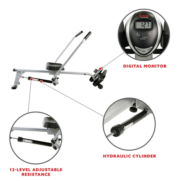 Sunny Health Fitness Full Motion Rowing Machine Rower w 400 LB Capacity Free SunnyFit App Membership SF RW5639