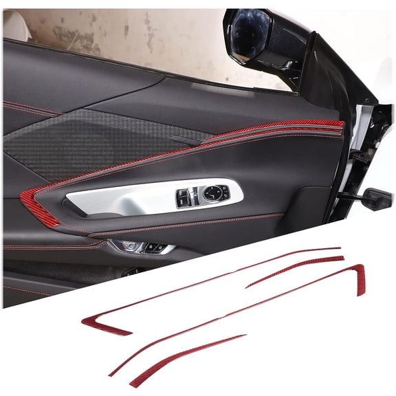 TINKI Real Carbon Fiber Interior Door Panel Trim Strip Compatible with Chevrolet Corvette C8 2020-2023, Auto Inner Door Panel Decorative Strip Sticker