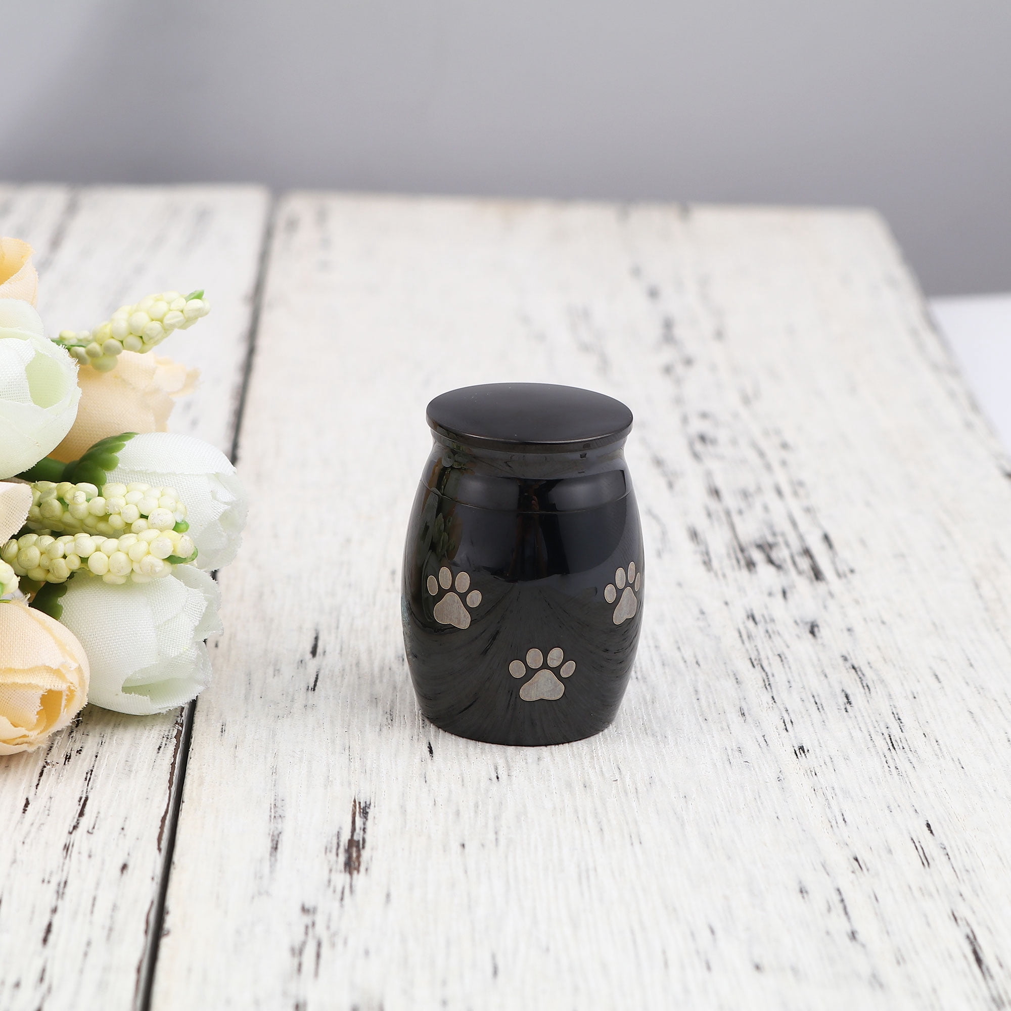 Black Mini Sized Funeral Pets Ashes Cremation Urns for Dog Cat Keepsake Stainless Steel Warterproof Paw Pet Memorial Ash Container with Free Anavia Pouch