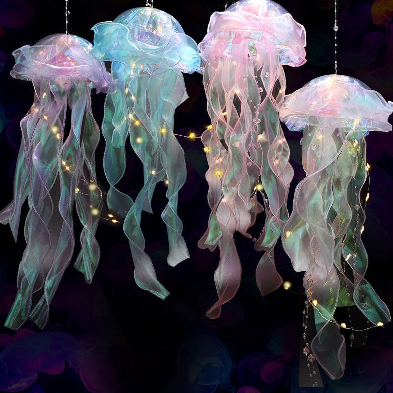 LJIABao 5pcs Iridescent Jellyfish Lanterns, Hanging Birthday Decorations, Holographic Centerpieces image 3