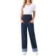 thumbnail image 2 of INSPIRE CHIC Women Maternity Jeans Straight Leg Cuffed Comfy Stretch Over Belly Support Pregnant Denim Work Pants XXL Black Blue, 2 of 6