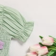 thumbnail image 4 of ZEHJUHAN Toddler Girls' Solid Color Bubble Sleeve A-Line Dress With Hand-Crocheted 3D Flower, Summer Tie Back Sundress for Vacation & Holidays, Green，5Y, 4 of 7