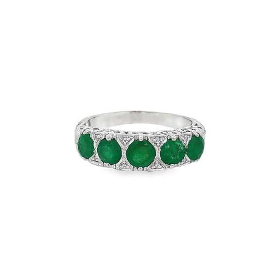 925 Sterling Silver Five-Stone Emerald Anniversary Ring with White Topaz Accents