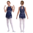 thumbnail image 6 of YiZYiF Kids Girls Shiny Tassel Jazz Latin Dance Dress Leotard Keyhole Back Lyrical Dance Costume Navy Blue 16, 6 of 7