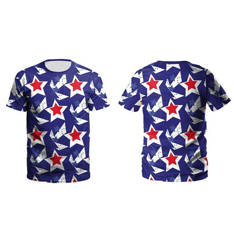 YUHAOTIN July 4 Mens Graphic T-Shirts Trendy Mens Shirts Casual Short  Sleeve 4th of July Summer 3D Digital Printing Independence Day Graphic T  Shirt Short Sleeve Blouse Mens Tall T Shirts 