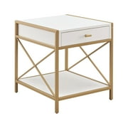 Leick Home 9206-WTGL Claudette Mixed Metal and Wood Drawer End Table, White/Gold
