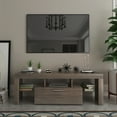 thumbnail image 5 of BTMWAY TV Stand for 55 Inch TV, Wooden TV Cabinet with LED Lights, Storage Drawer and Glass Shelves, Farmhouse Wood TV Console Table for Flat Screen Television, Entertainment Center, Brown, 5 of 7