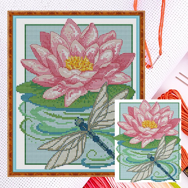 Hilo Algodón Ecológico Bordado No Manchú 14CT 2 Hebras Tela Blanca 22*29 Cm Kit Serie Flores Punto Cruz Libélula Wdftyju