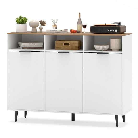 Costway Buffet Sideboard with 3 Open Compartments 3 Doors 5-Posistion Adjustable Shelves