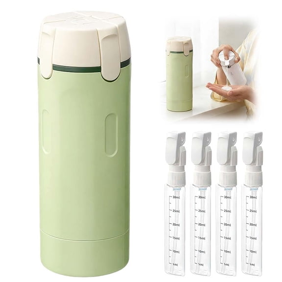 4 in 1 Travel Dispenser, Refillable Leakproof Travel Bottles for Toiletries, Portable Multi-Compartment Travel Size Container for Shampoo, Lotion and Liquids