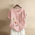 thumbnail image 2 of Busydd Womens Tops Summer Short Sleeve Round Neck Blouses Cotton Linen Button Down T Shirts Fashion Casual Floral Print Tee Tops Comfy Loose Versatile Going Out Tops Plus Size Tops M-5XL, 2 of 3